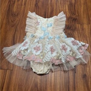 Embroidered Floral First birthday Romper/ Dress 6-12 months